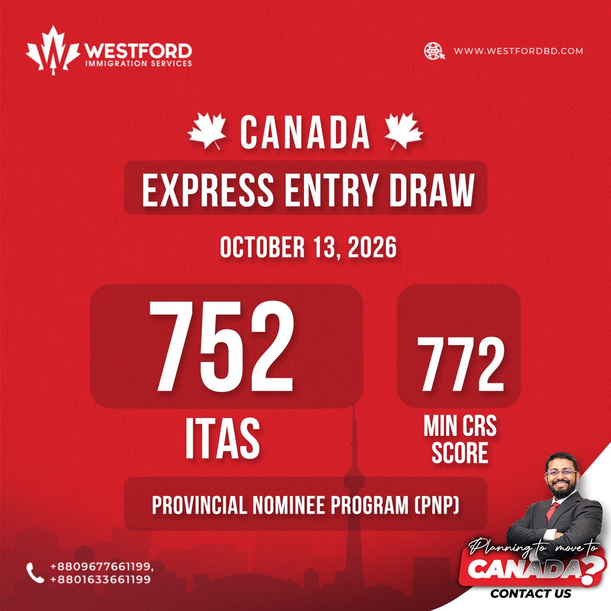 Canada invites 752 provincial nominees to apply for permanent residence.